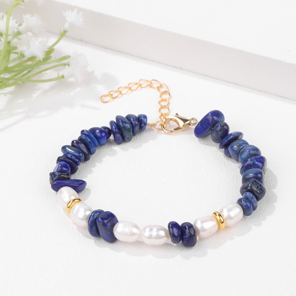 Olivenorma Irregular Gem Gravel Pearl Beaded Bracelet