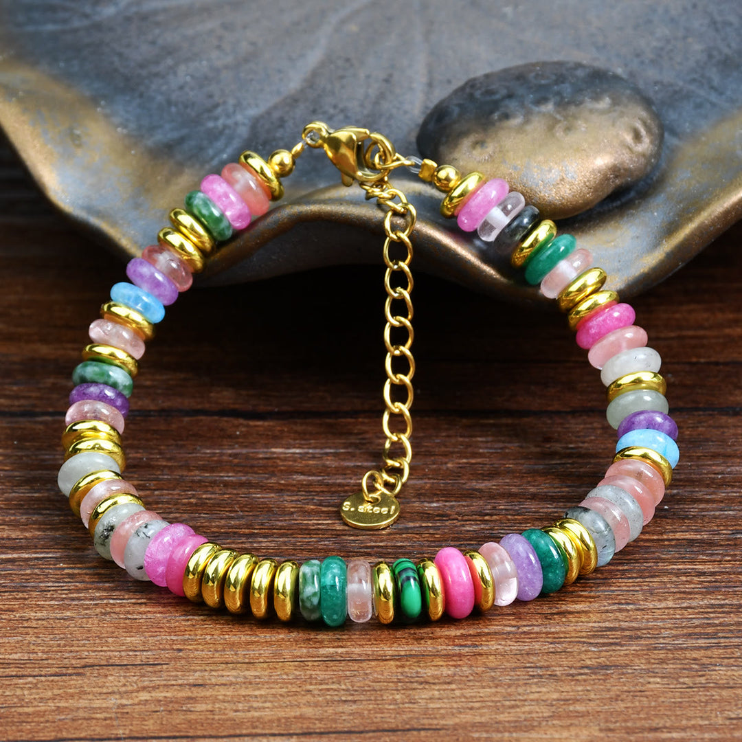 Olivenorma Boho Colorful Natural Agate Beaded Bracelet