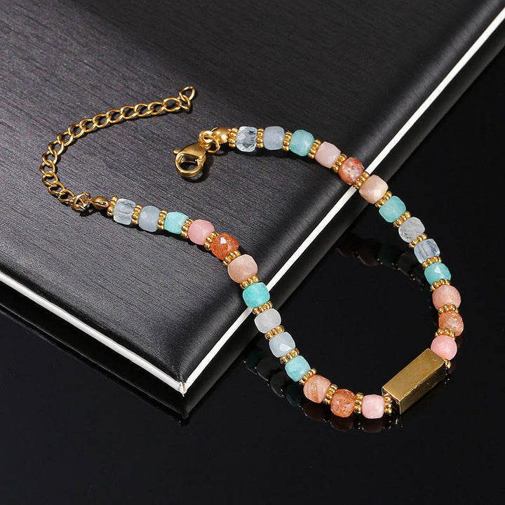 Olivenorma Cube Cut Natural Gemstone Beaded Bracelet