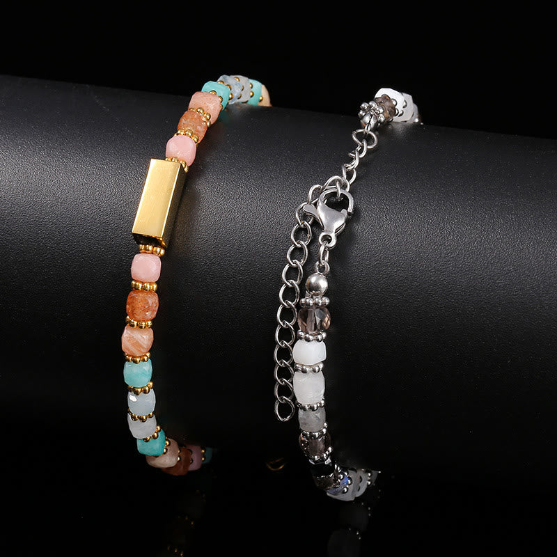 Olivenorma Cube Cut Natural Gemstone Beaded Bracelet