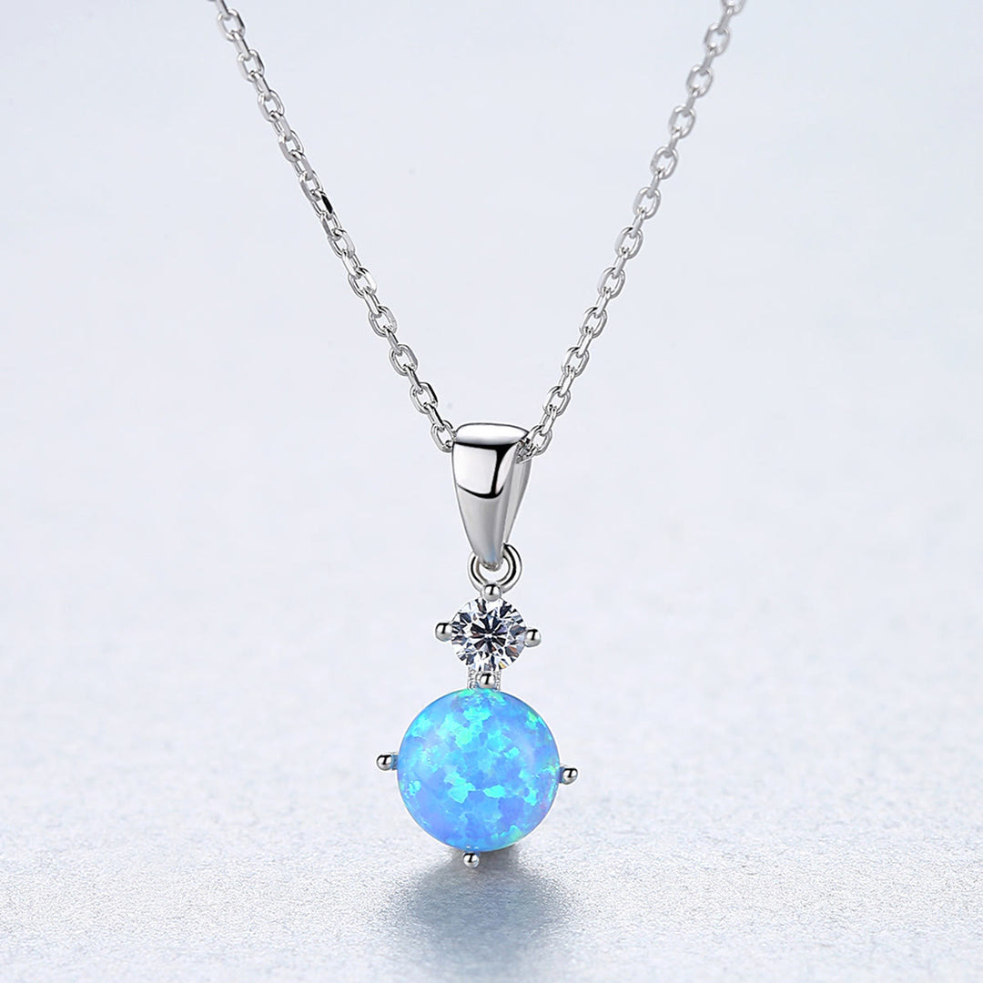 Olivenorma 925 Sterling Silver Round Opal Charm Necklace