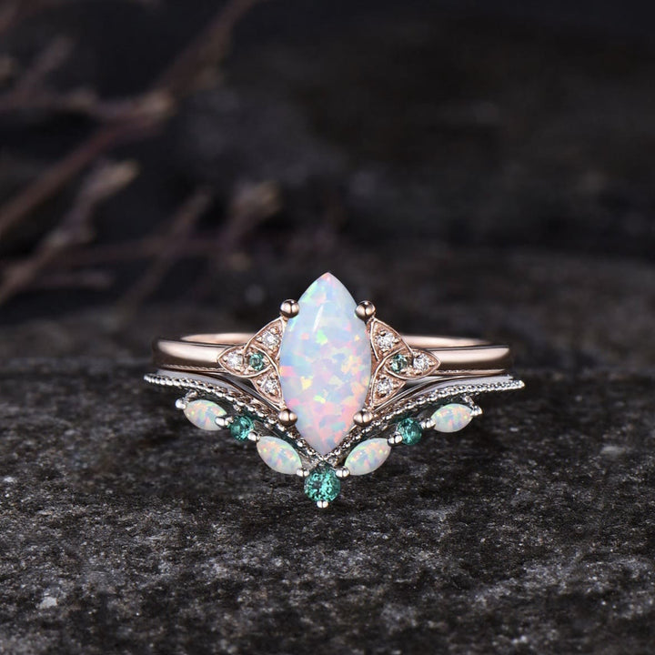 Olivenorma Eternal Glow Opal Promise Ring Set