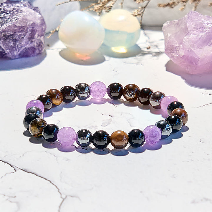 Olivenorma Amethyst Obsidian Tiger Eye Hematite Beaded Bracelet