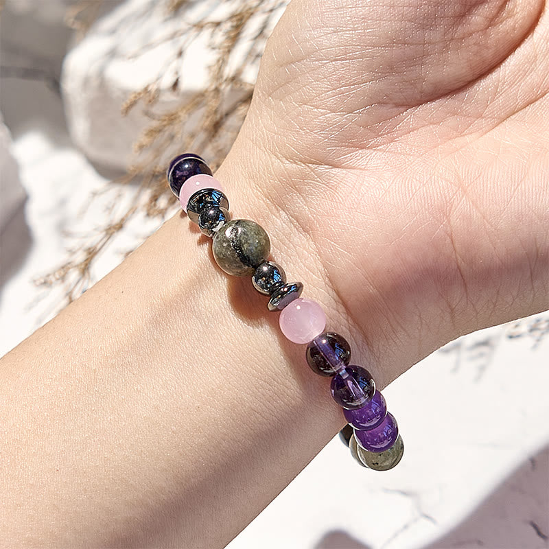 Olivenorma Labradorite Amethyst Rose Quartz Hematite Beaded Bracelet