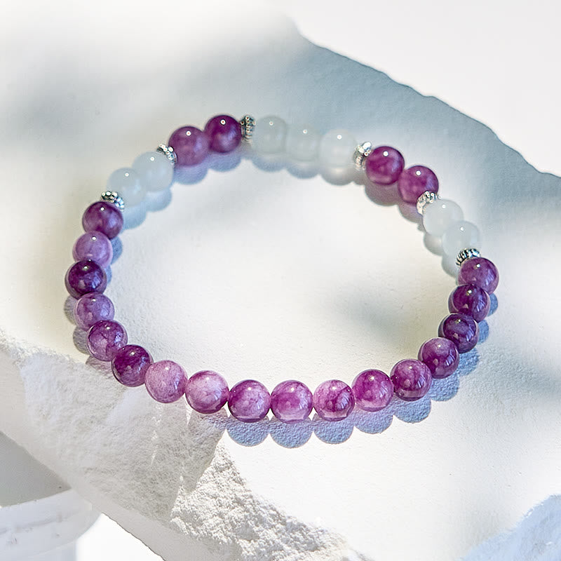 Olivenorma Natural Lepidolite Clear Crystal Beaded Bracelet