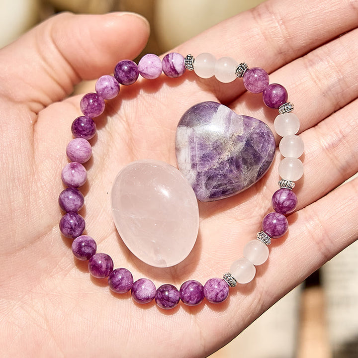 Olivenorma Natural Lepidolite Clear Crystal Beaded Bracelet