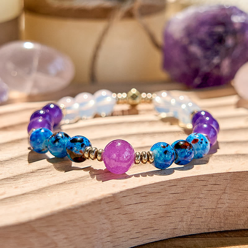 Olivenorma Amethyst Clear Crystal Blue Beaded Bracelet