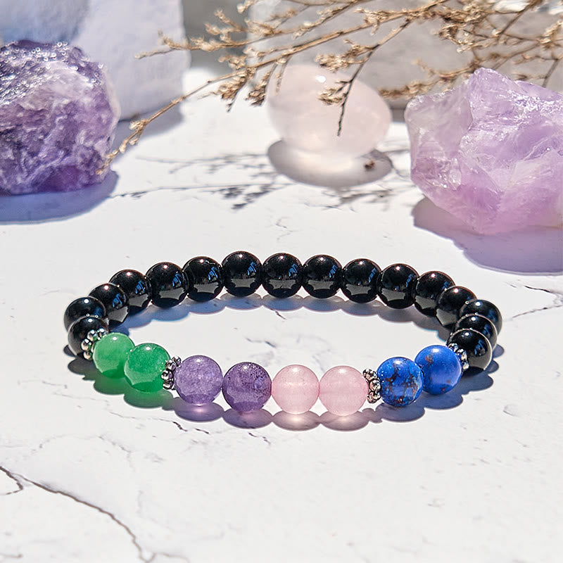 Olivenorma Obsidian Lapis Lazuli Rose Quartz Beaded Bracelet