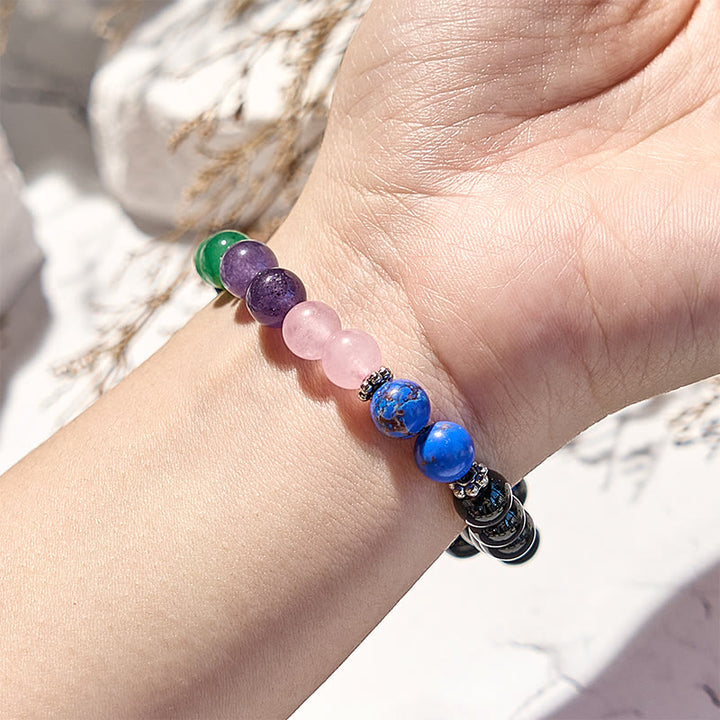 Olivenorma Obsidian Lapis Lazuli Rose Quartz Beaded Bracelet