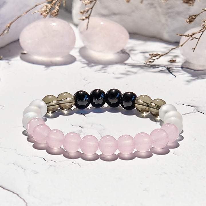 Olivenorma Moonstone Obsidian Rose Quartz Beaded Bracelet