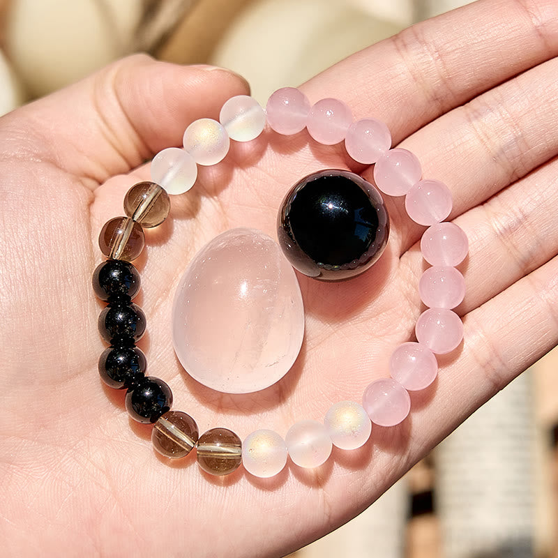 Olivenorma Moonstone Obsidian Rose Quartz Beaded Bracelet