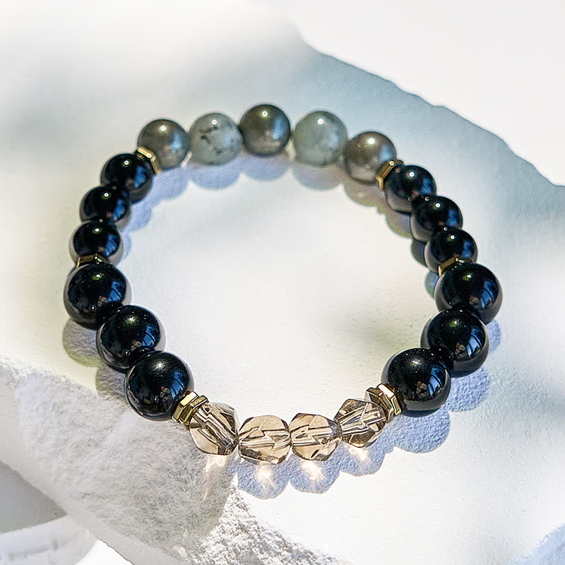 Olivenorma Labradorite Obsidian Smoky Quartz Beaded Bracelet