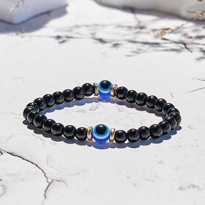 Olivenorma Natural Black Onyx Evil Eye Beaded Bracelet