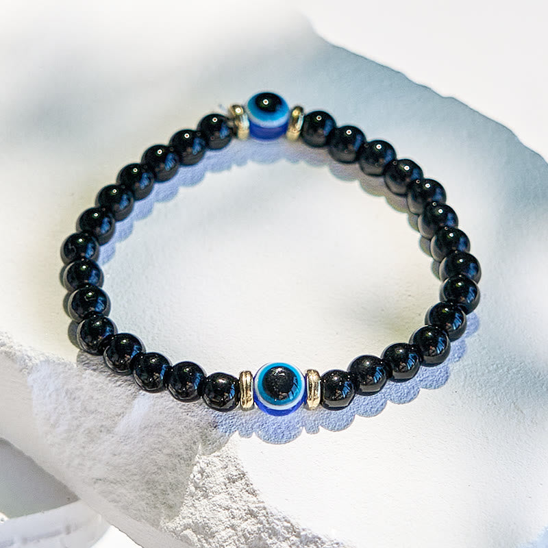 Olivenorma Natural Black Onyx Evil Eye Beaded Bracelet