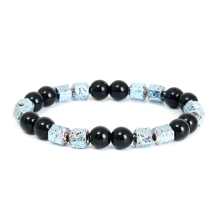 Olivenorma Electroplated Hematite Lava Stone Black Onyx Beaded Bracelet
