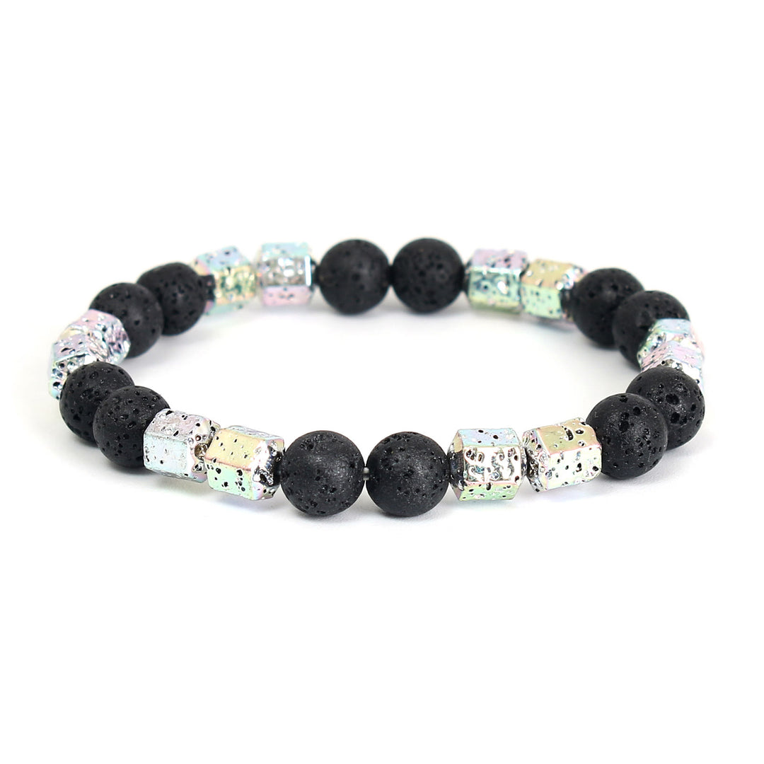 Olivenorma Electroplated Hematite Lava Stone Black Onyx Beaded Bracelet