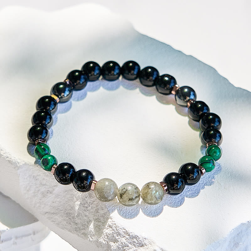 Olivenorma Black Onyx Hematite Labradorite Malachite Beaded Bracelet