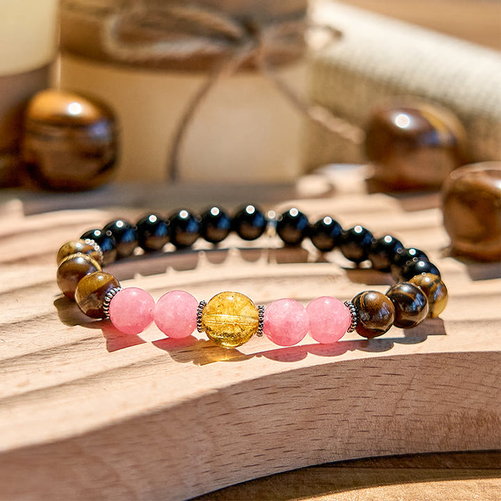 Olivenorma Obsidian Tiger Eye Rhodonite Beaded Bracelet