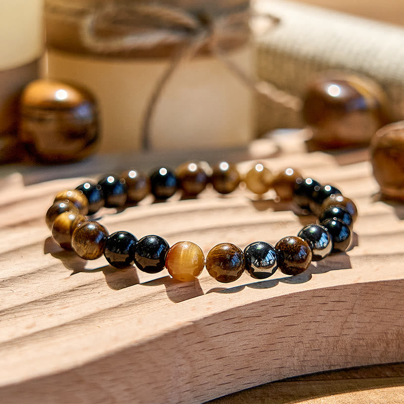 Olivenorma 8mm Tiger Eye Obsidian Beaded Bracelet