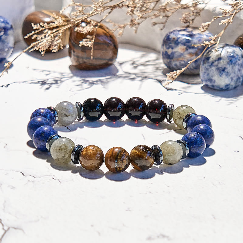 Olivenorma Lapis Lazuli Obsidian Tiger Eye Beaded Bracelet