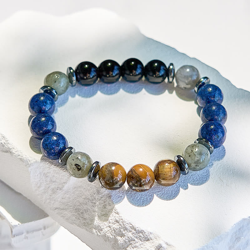 Olivenorma Lapis Lazuli Obsidian Tiger Eye Beaded Bracelet