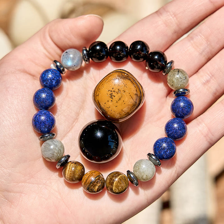 Olivenorma Lapis Lazuli Obsidian Tiger Eye Beaded Bracelet