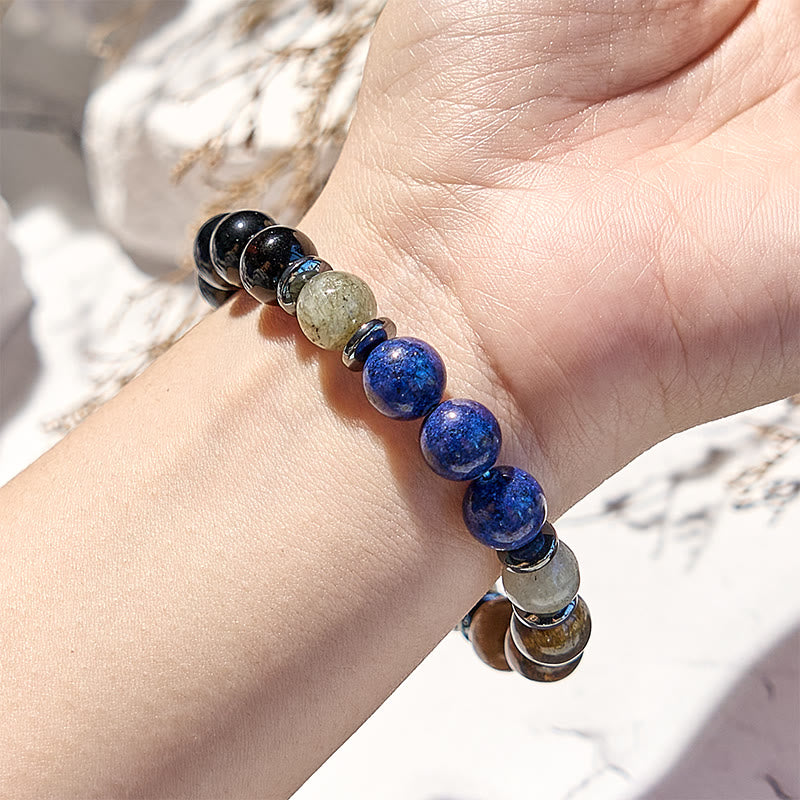 Olivenorma Lapis Lazuli Obsidian Tiger Eye Beaded Bracelet