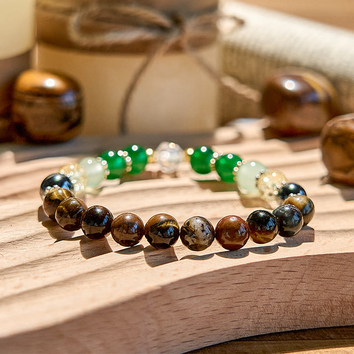 Olivenorma Hematite Tiger Eye Peridot Beaded Bracelet