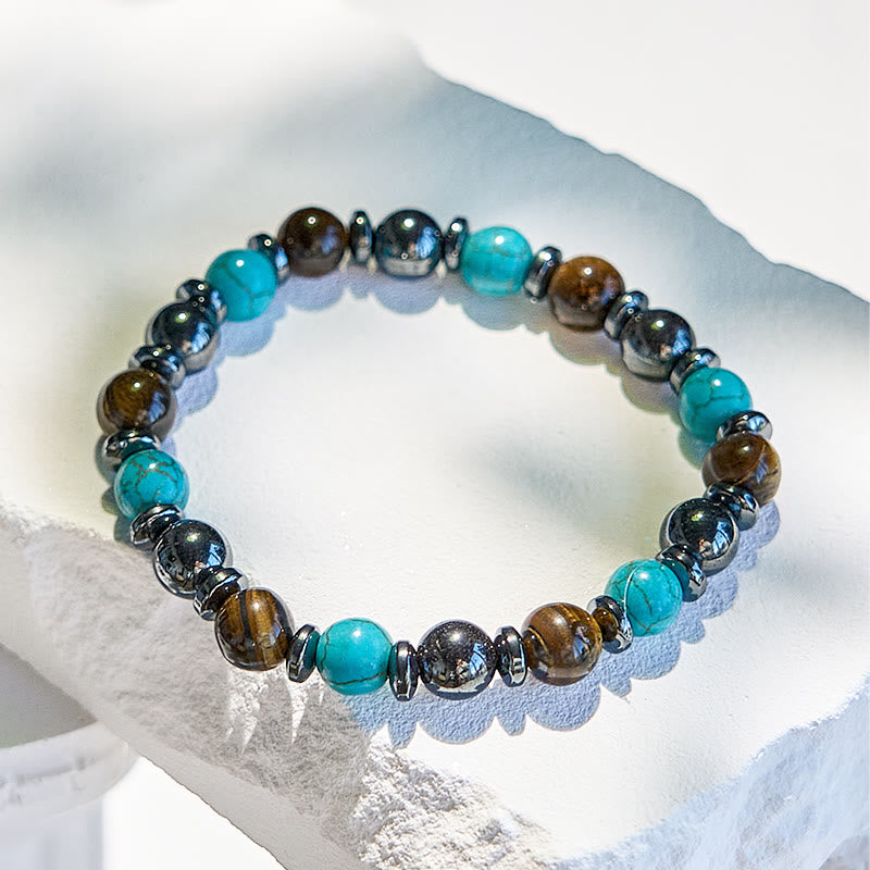 Olivenorma Hematite Tiger Eye Turquoise Beaded Bracelet