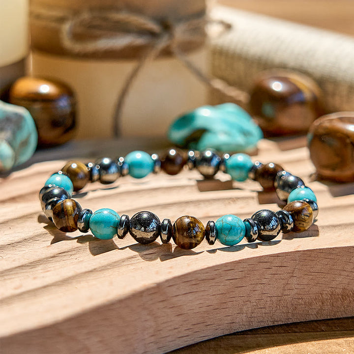 Olivenorma Hematite Tiger Eye Turquoise Beaded Bracelet