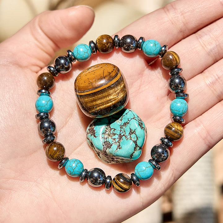 Olivenorma Hematite Tiger Eye Turquoise Beaded Bracelet