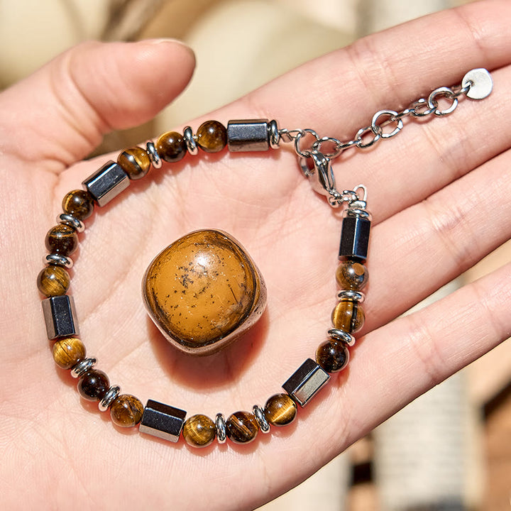 Olivenorma 6 Cylinder Hematite Tiger Eye Beaded Bracelet