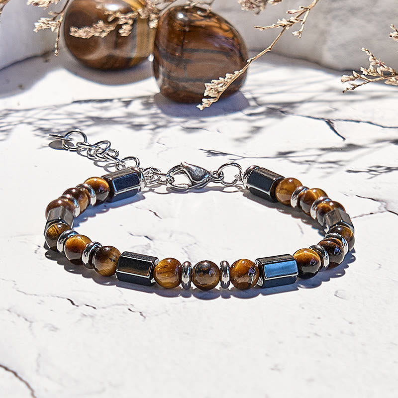 Olivenorma 6 Cylinder Hematite Tiger Eye Beaded Bracelet