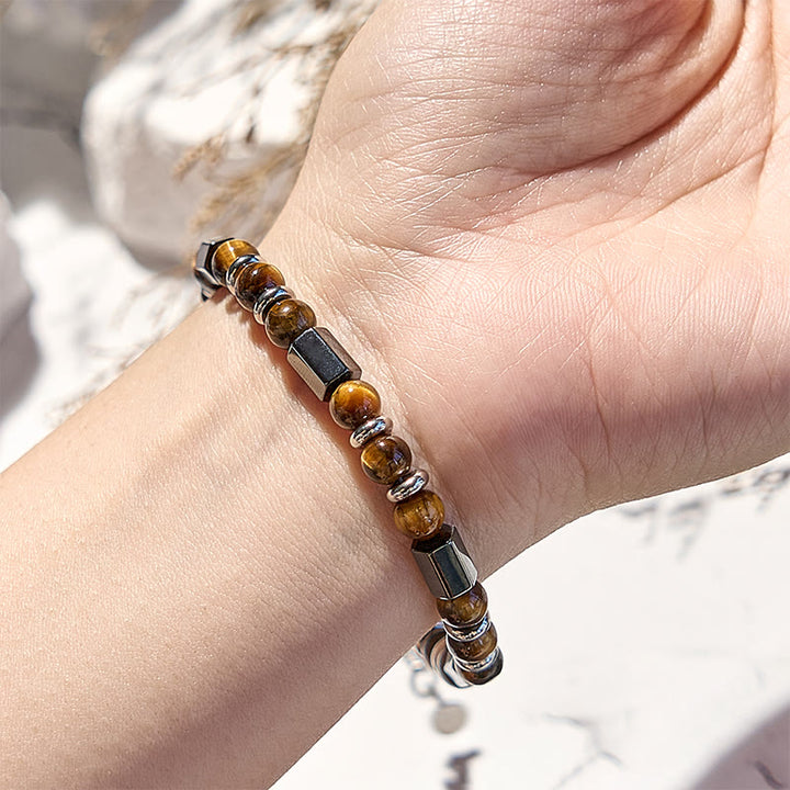 Olivenorma 6 Cylinder Hematite Tiger Eye Beaded Bracelet