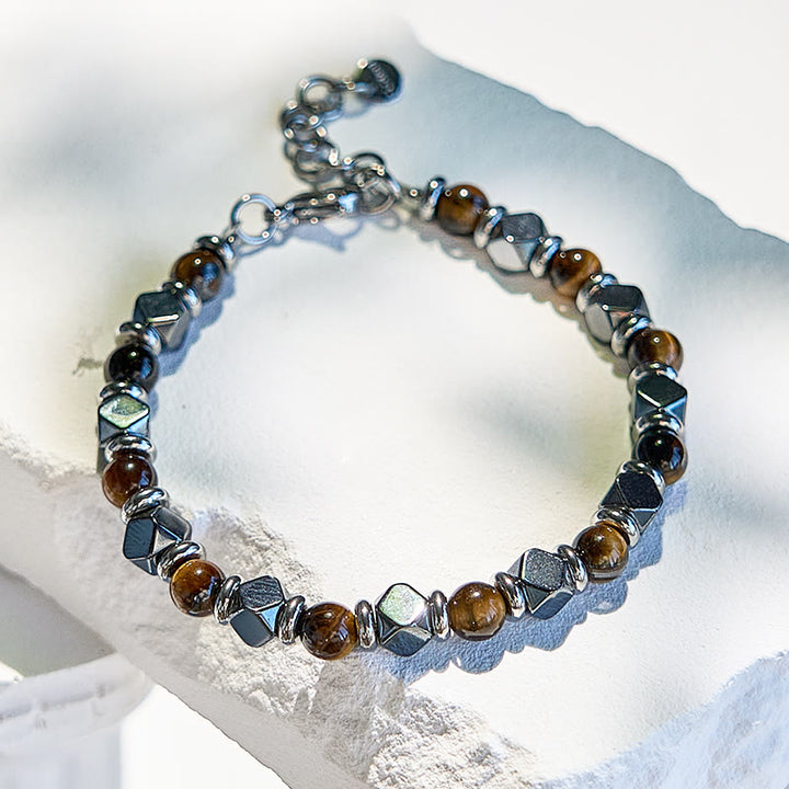 Olivenorma Diamond Hematite Tiger Eye Beaded Bracelet