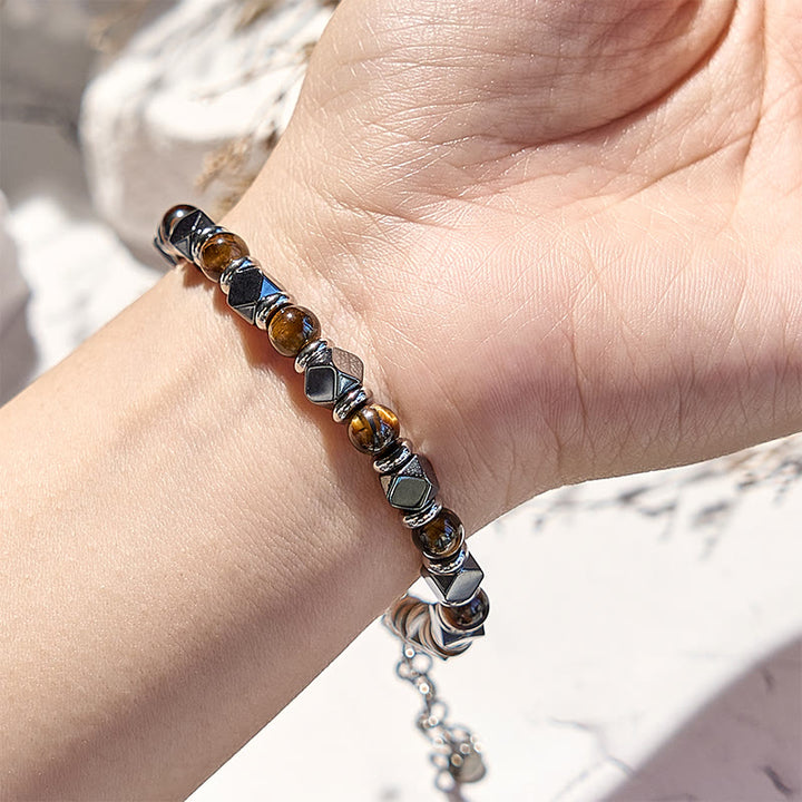 Olivenorma Diamond Hematite Tiger Eye Beaded Bracelet