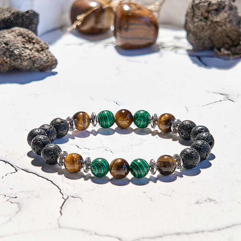 Olivenorma Lava Stone Malachite Tiger Eye Beaded Bracelet