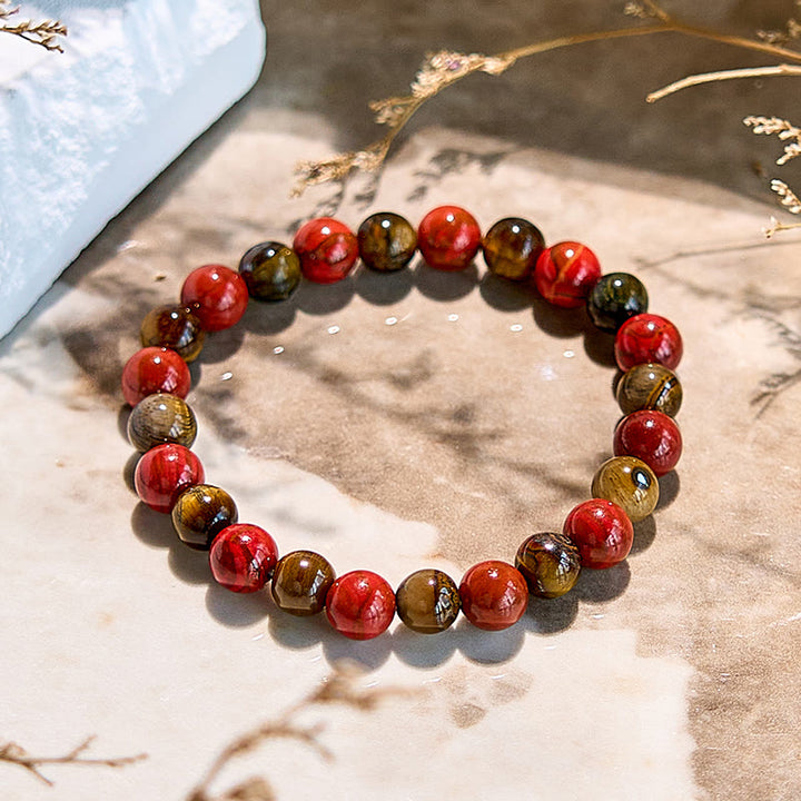 Olivenorma Natural Red Jasper Tiger Eye Beaded Bracelet