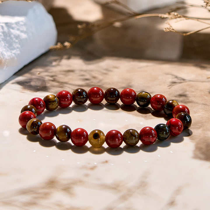 Olivenorma Natural Red Jasper Tiger Eye Beaded Bracelet