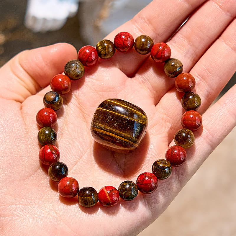 Olivenorma Natural Red Jasper Tiger Eye Beaded Bracelet