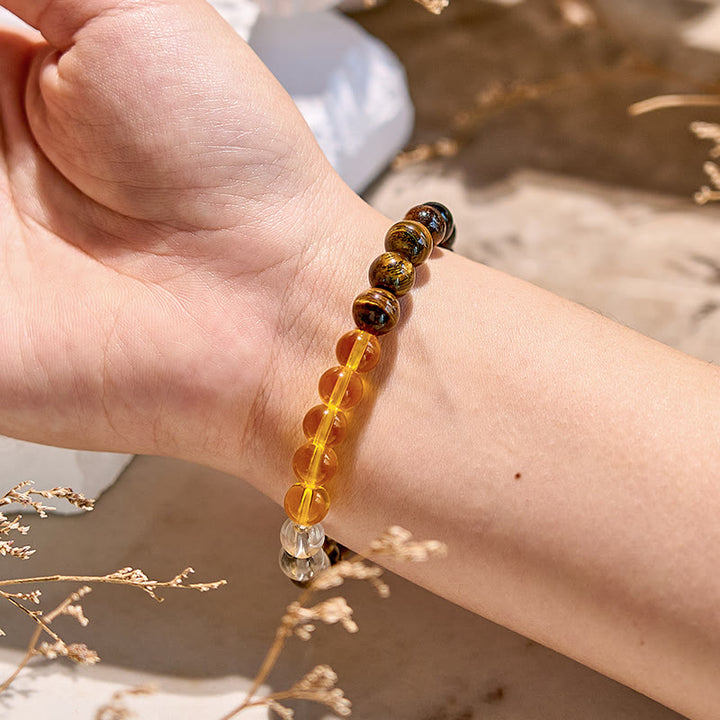 Olivenorma Tiger Eye Citrine Smoky Quartz Beaded Bracelet