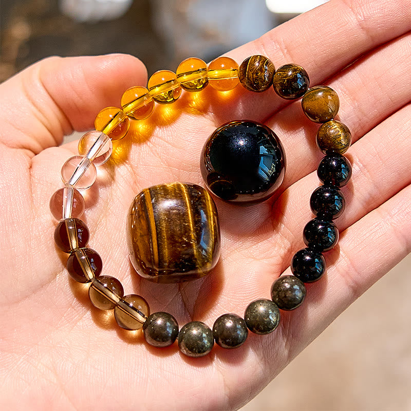 Olivenorma Tiger Eye Citrine Smoky Quartz Beaded Bracelet