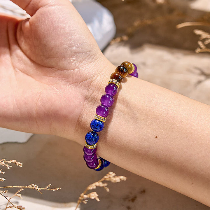 Olivenorma Amethyst Tiger Eye Lapis Lazuli Beaded Bracelet