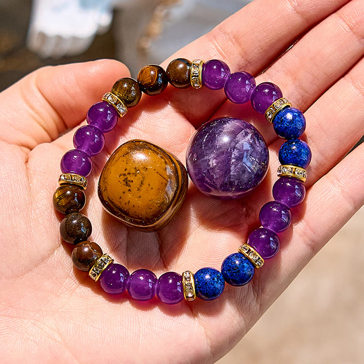 Olivenorma Amethyst Tiger Eye Lapis Lazuli Beaded Bracelet