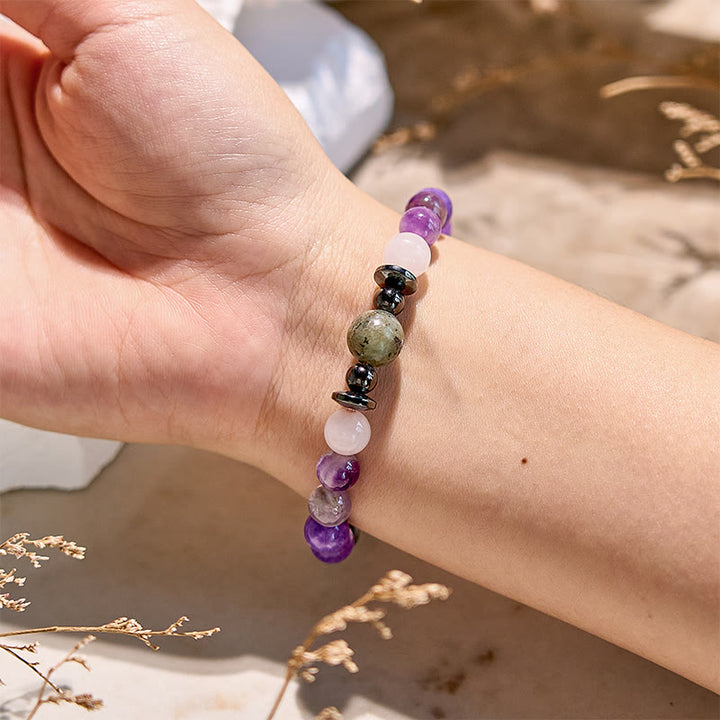 Olivenorma Natural Charoite Hematite Obsidian Beaded Bracelet