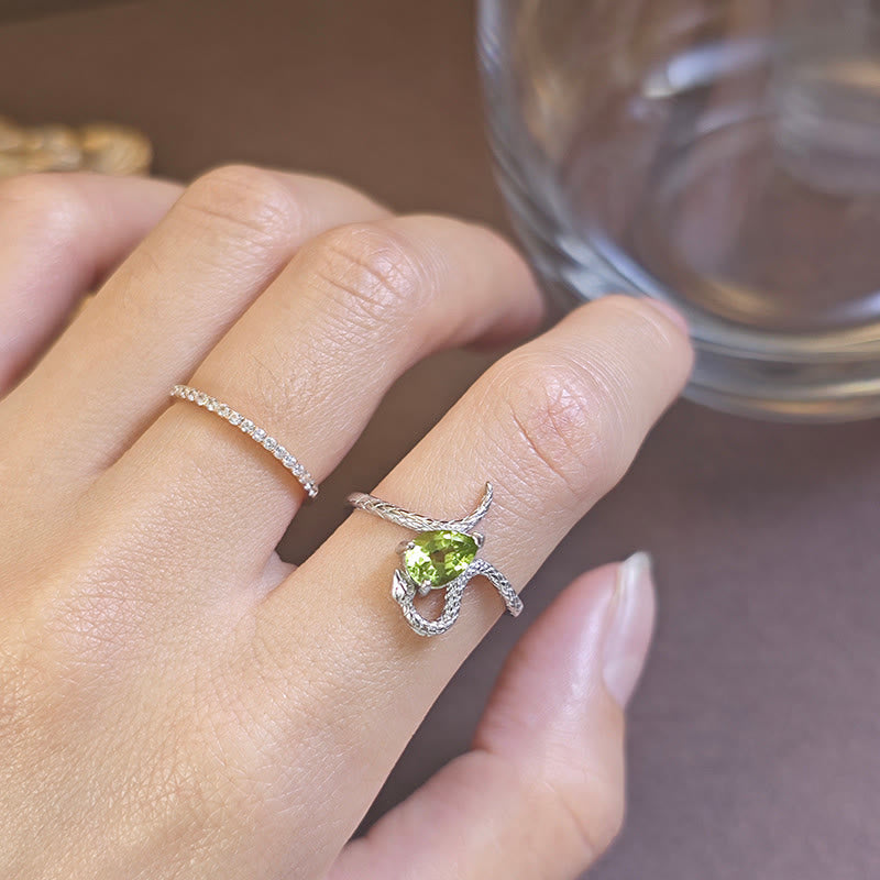 Olivenorma Natural Peridot Silver Snake Ring