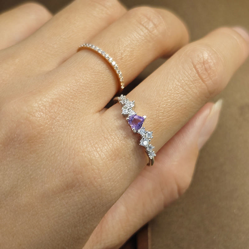 Olivenorma Natural Amethyst Heart Shape Ring