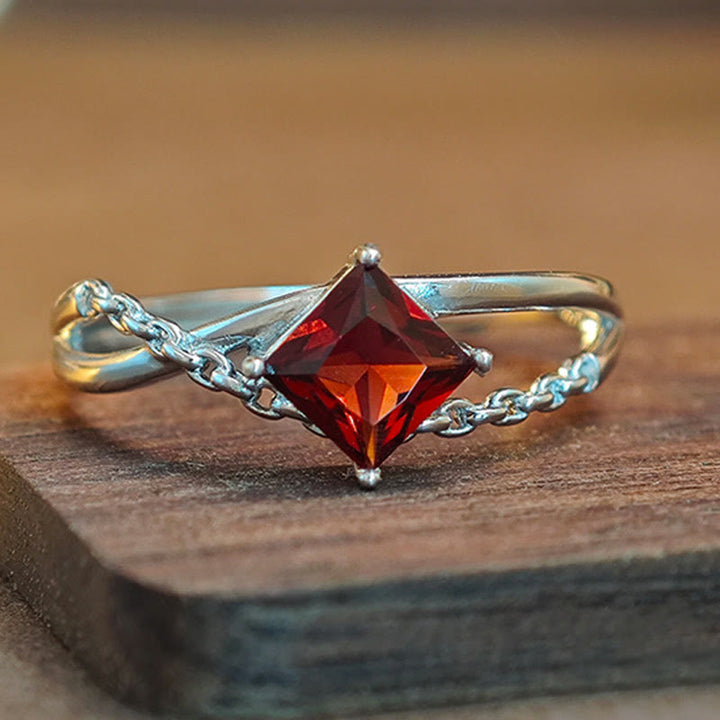 Olivenorma Diamond Cut Natural Garnet Ring