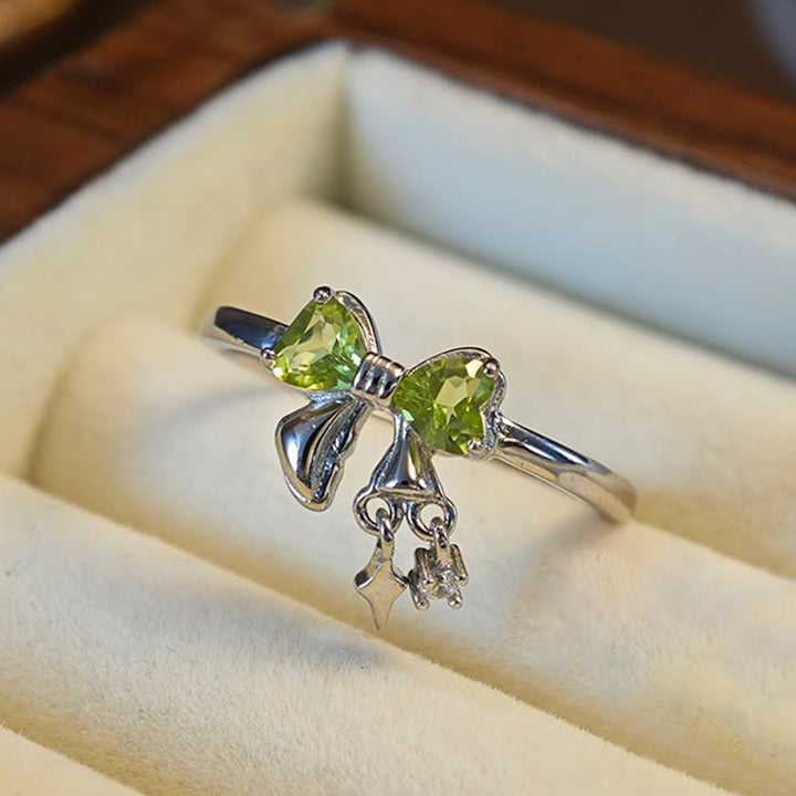 Olivenorma Natural Peridot Bow Sterling Silver Ring