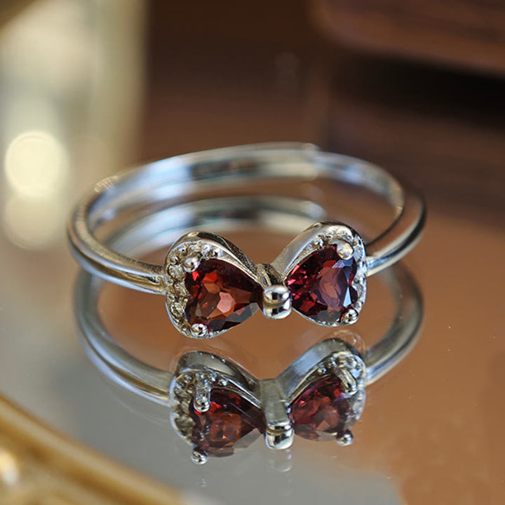 Olivenorma Natural Garnet Bow Sterling Silver Ring